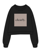 The Studio Crop - Black - Clearly Pilates - Center Chest Filler Box & Center Back Neckline - Printed - Bone