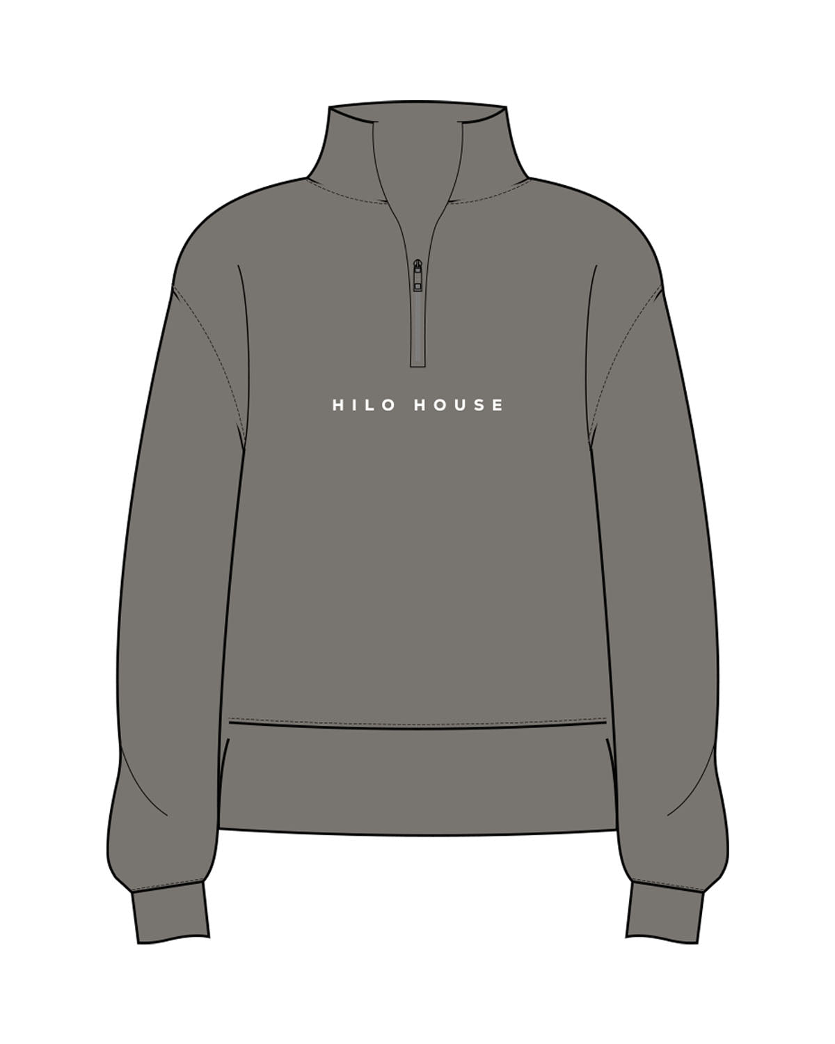 The Mens 1/4 Zip - Washed Gray - HiLo - Center Chest - Printed - White