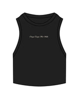 The Ribbed Crop Tank - Black - SD Mom Walks - Center Chest " ORANGE COUNTY " - Embroidered - Off White