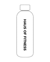 The Water Bottle - White - Haus of Fitness - Front Vertical Text - Black