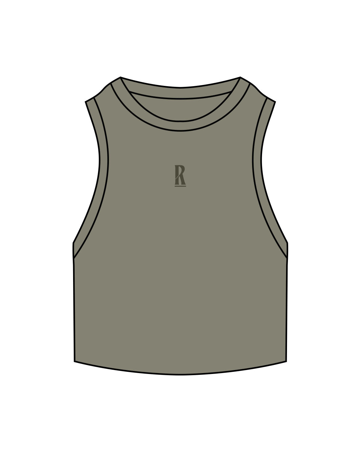 The Ribbed Crop Tank - Eucalyptus - Revolve Pilates - Center Chest "R" - Embroidered - Tone on Tone
