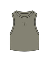 The Ribbed Crop Tank - Eucalyptus - Revolve Pilates - Center Chest "R" - Embroidered - Tone on Tone