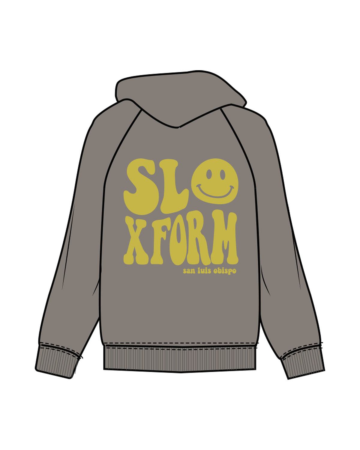 The Womens Hoodie - Washed Gray - Slo x Form - Left Chest & Back Stacked - Printed - Yellow Green