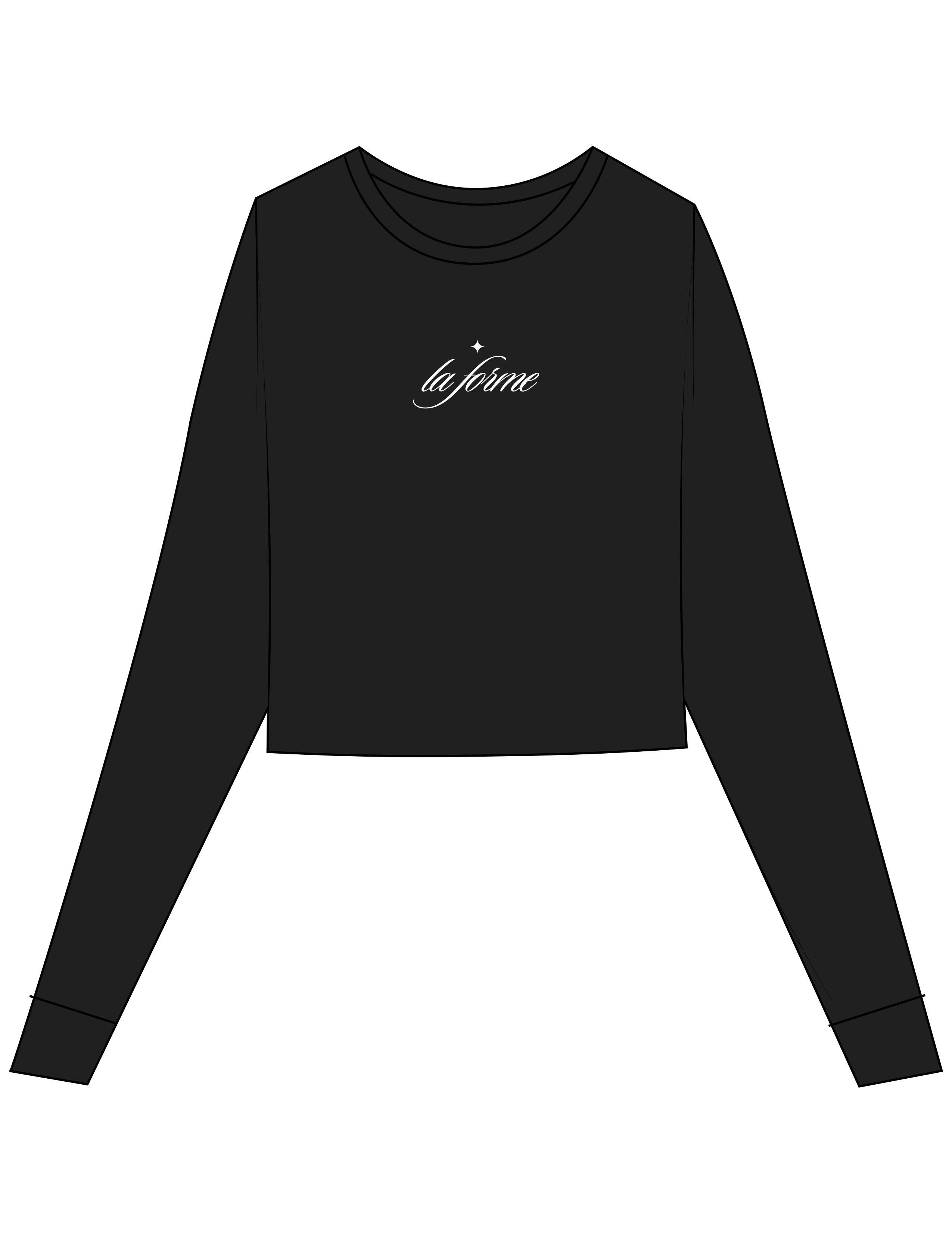The Micro Rib Crop Long Sleeve - Black - LA FORME PILATES - Center Chest - Printed - White