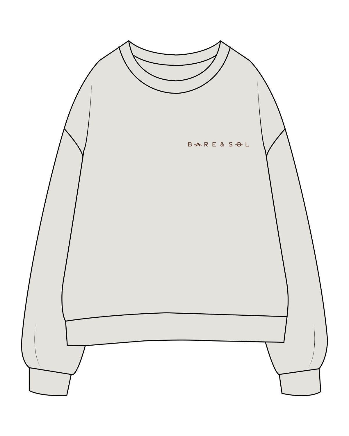 The Womens Crewneck - Washed Bone - Bare & Sol - Left Chest - Embroidered - Brown