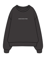 The Womens Crewneck - Washed Black - Higher Ground - Center Chest & Back Stacked - White