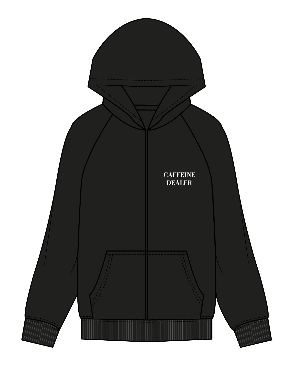 The Mens Zip Hoodie - Black - Bean Head - Left Chest Stacked - Embroidered - White