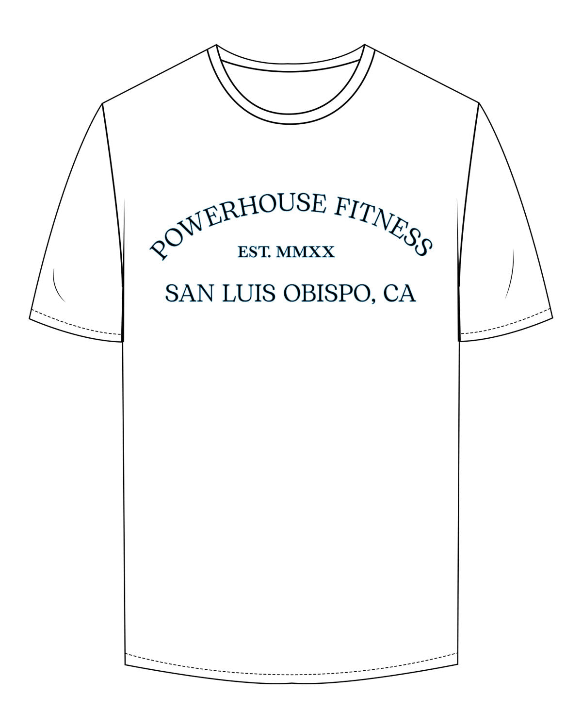 The Mens Tee - White - Powerhouse Fitness - Center Chest Stacked - Printed - Full Color