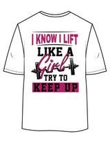 The Womens Oversized Tee - White - Delta Fitness - Upper Chest & Back Stacked "I LIFT" - Printed - Full Color