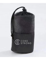 The Gym Towel - Black - Core Strong - Bottom Body Stacked - EMB - White - The Gym Towel Bag - Black - Center Body Stacked - Printed - White