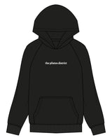 The Womens Hoodie - Black - THE PILATES DISTRICT - Center Chest - Printed - White