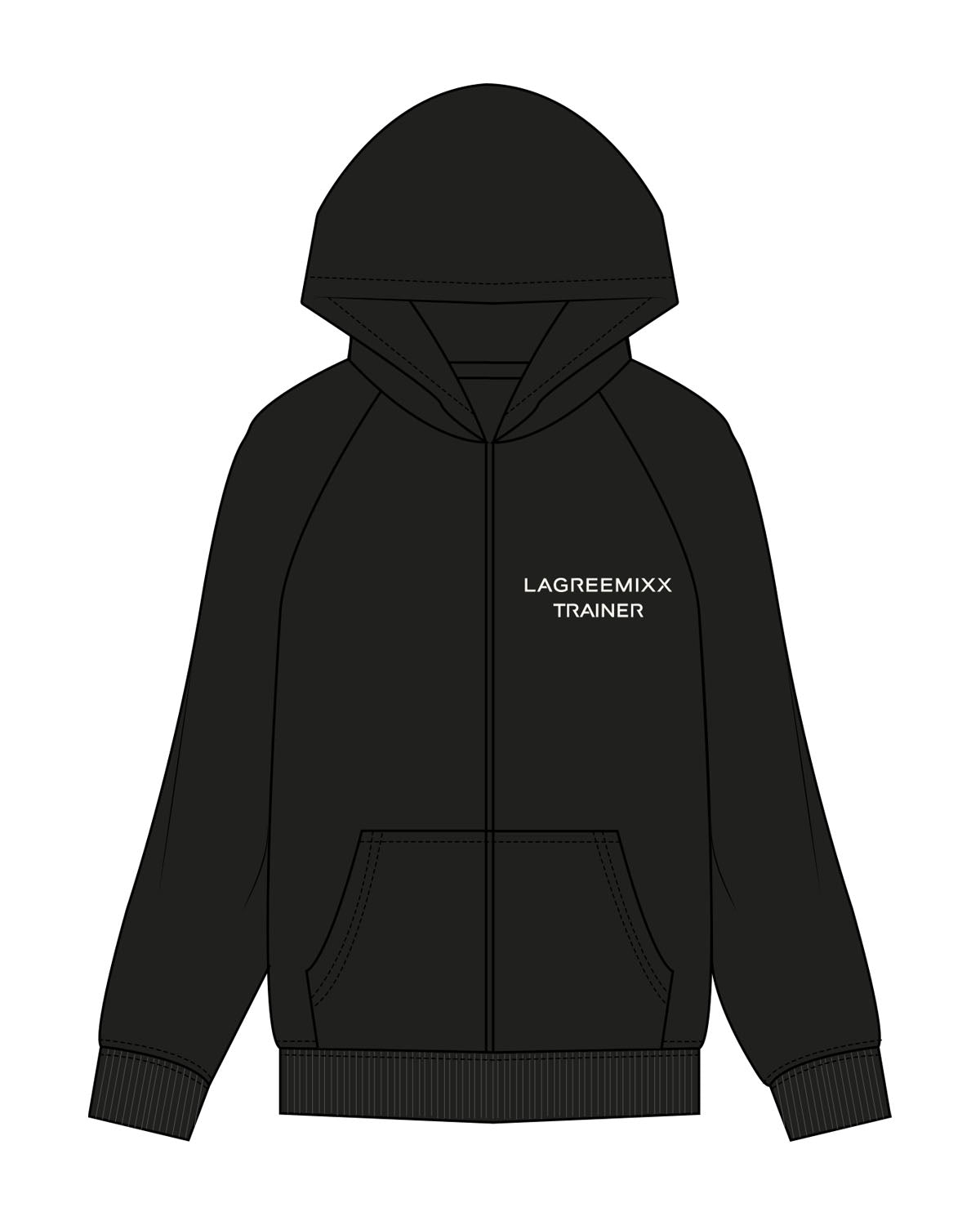The Womens Zip Hoodie - Black - LagreeMixx - Left Chest Stacked & Center Back - Printed - Off White