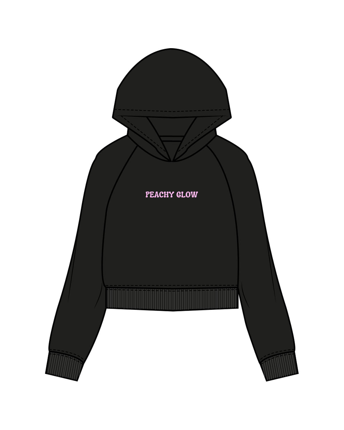 The Womens Lightweight Cropped Hoodie - Black - Peachy Glow - Center Chest & Back Square - Printed - Pink