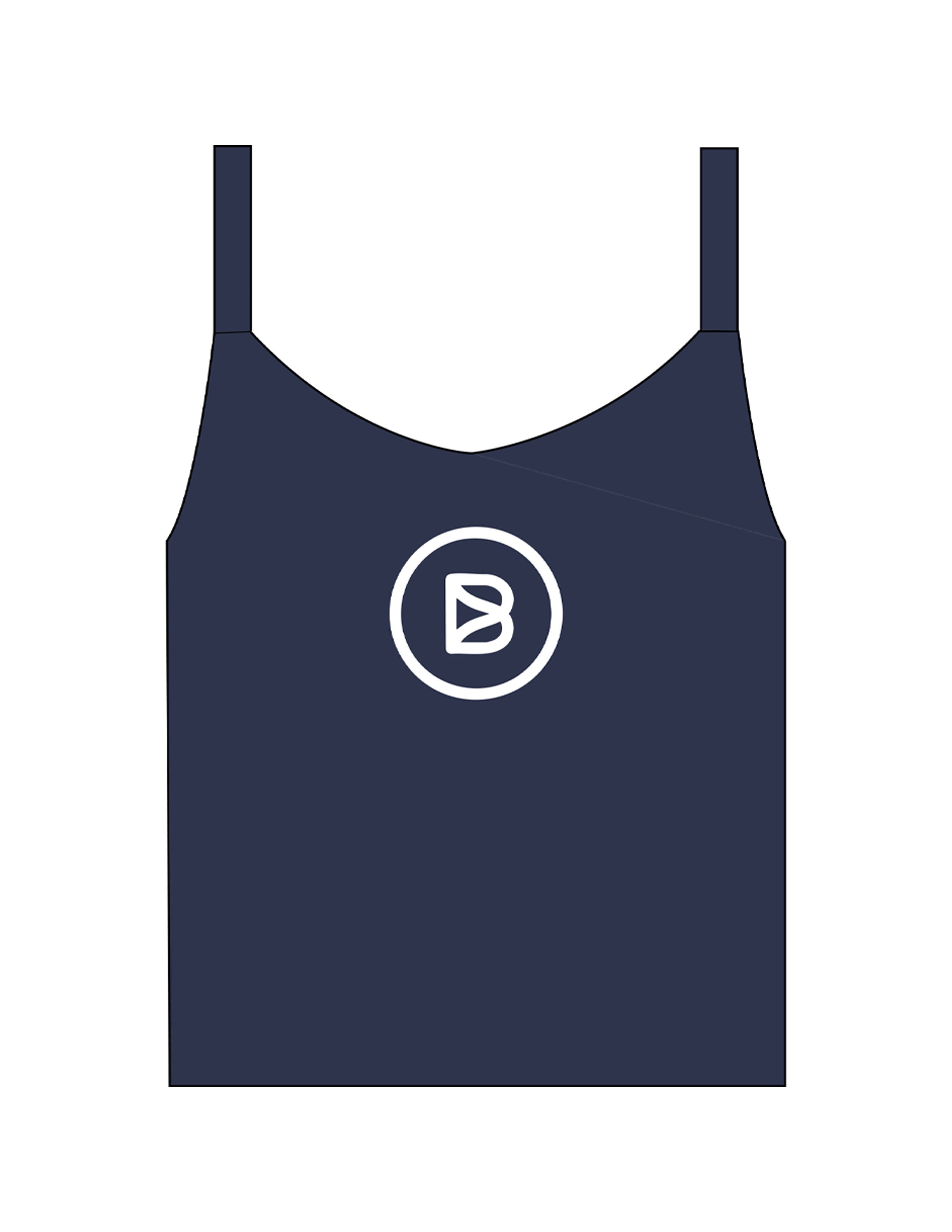 The Micro Rib Strappy Crop Tank - Navy - Bond Fitness - Center Chest Round - Printed - White