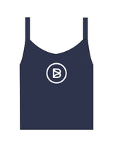 The Micro Rib Strappy Crop Tank - Navy - Bond Fitness - Center Chest Round - Printed - White