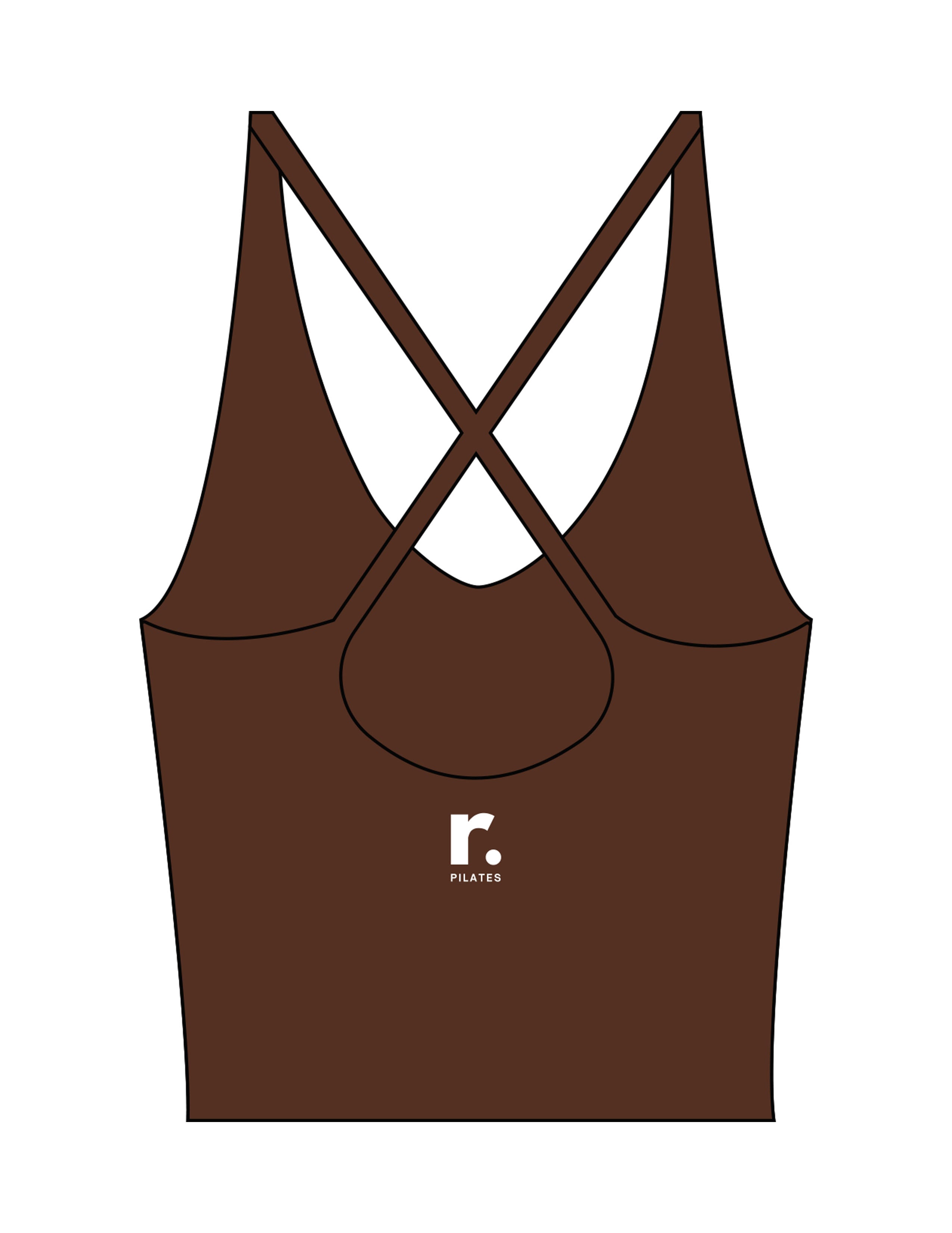 The Sporty Strappy Tank - Brown - RPCS - Center Back Stacked - Printed - White