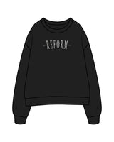 The Womens Crewneck - Black - Reform Fitness - Center Chest Stacked & Back Center Neckline - White