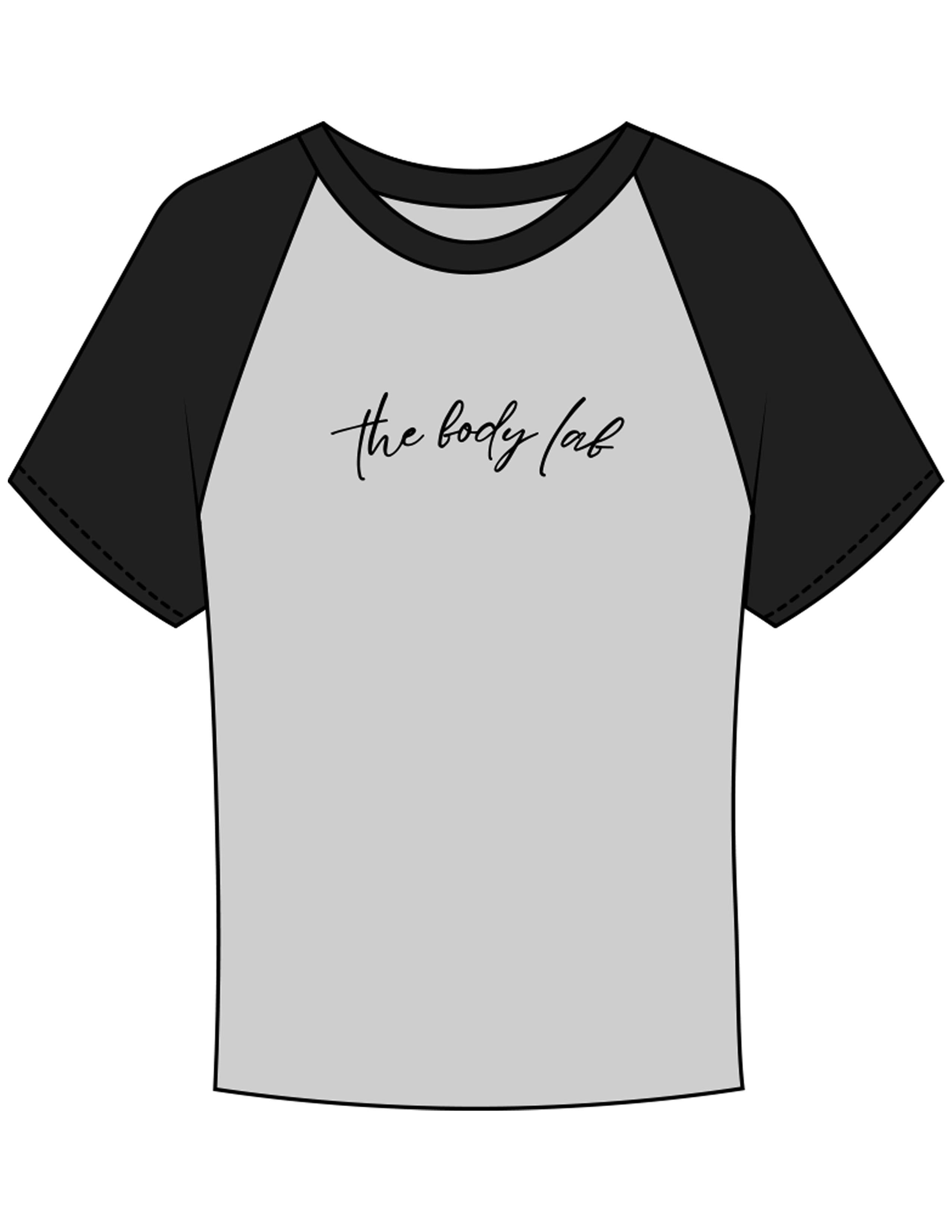 The Micro Rib Baby Tee - Heather / Black - Body Lab - Center Chest Arc Cursive - Printed - Black