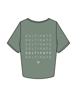 The Crop Tee - Sage - Sultivate - Center Chest & Center Back Logo - Printed - White