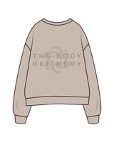 The Womens Crewneck - Bone - The Body Refinery - Left Chest Stacked & Back Center Stacked - Tone on Tone