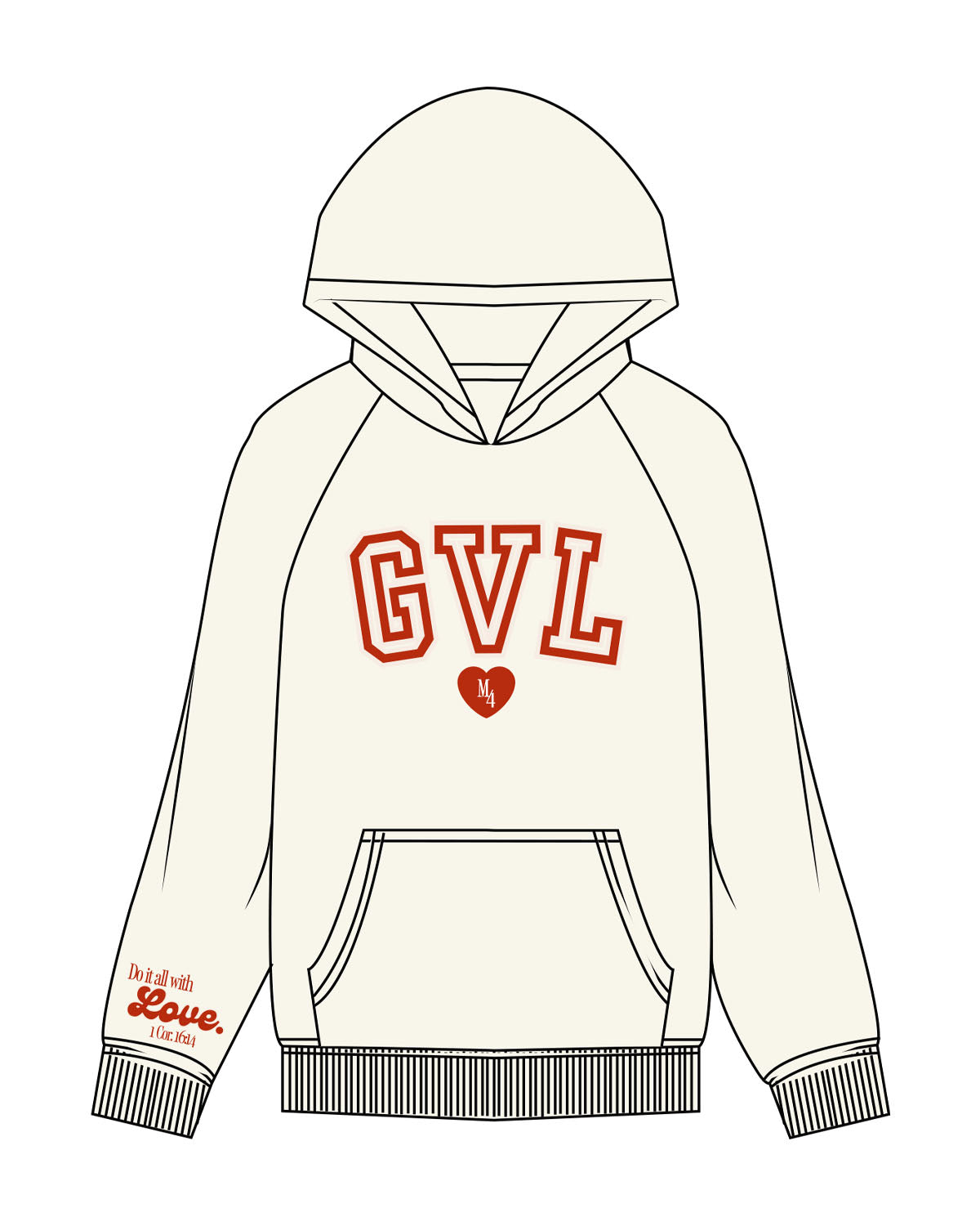 The Womens Hoodie - Off White - M4Lagree - Center Chest Stacked & Right Sleeve Stacked - Printed - Full Color