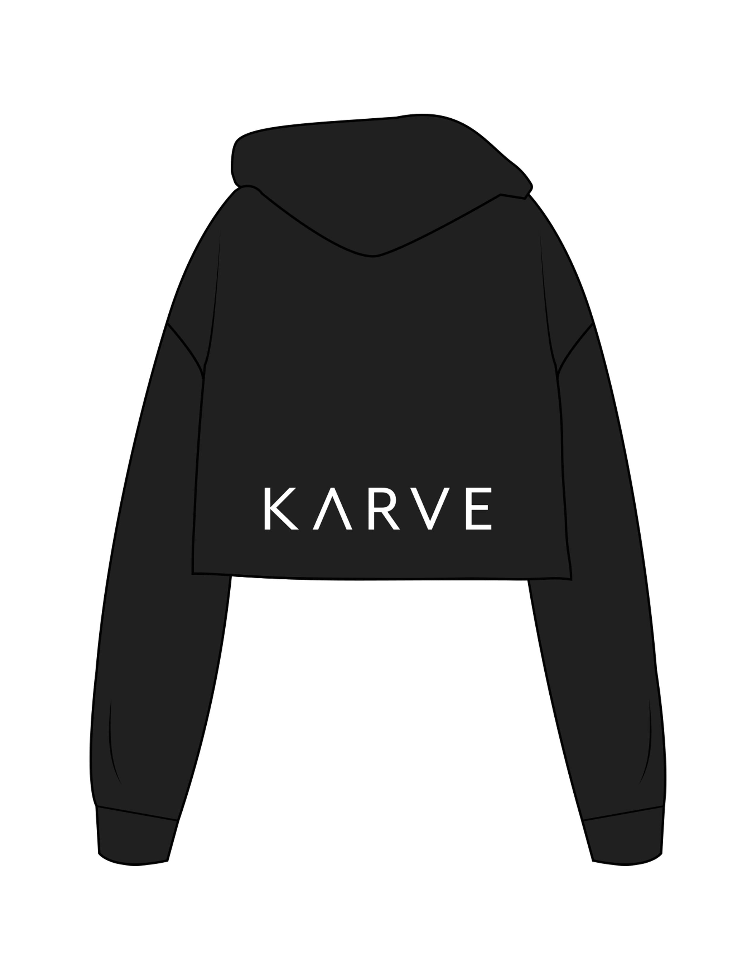 The Crop Terry Hoodie - Black - Karve - Right Chest & Back Bottom - Printed - White