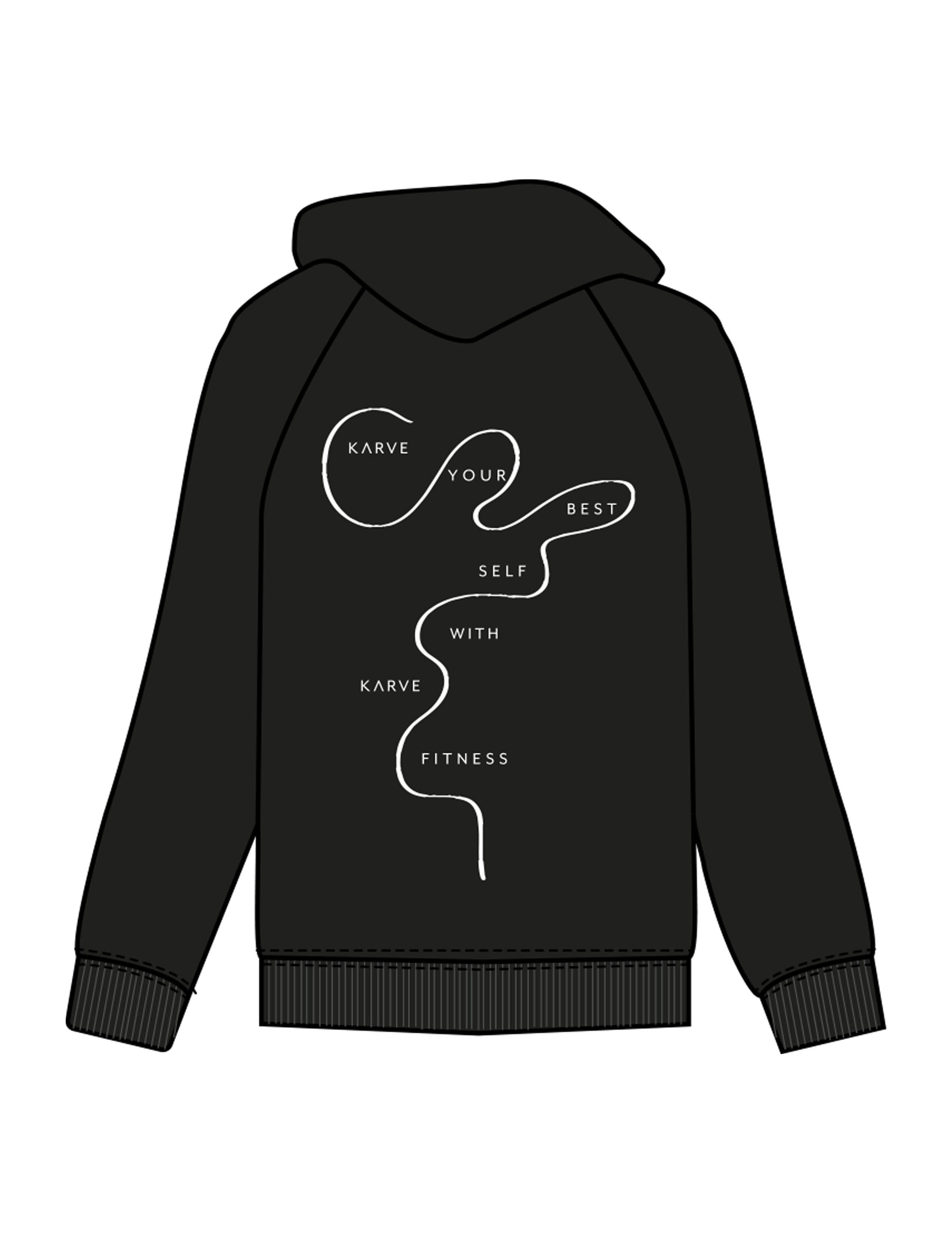 The Womens Zip Hoodie - Black - Karve - Right Chest & Back Image - Printed - White