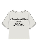 The Heavyweight Crop Tee - Washed Bone - Powerhouse Fitness - Left Chest & Back Stacked - Printed - Black