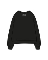 The Womens Crewneck - Black - Vibe Hot Yoga & Pilates - Center Chest Stacked & Back Neckline - Printed - White