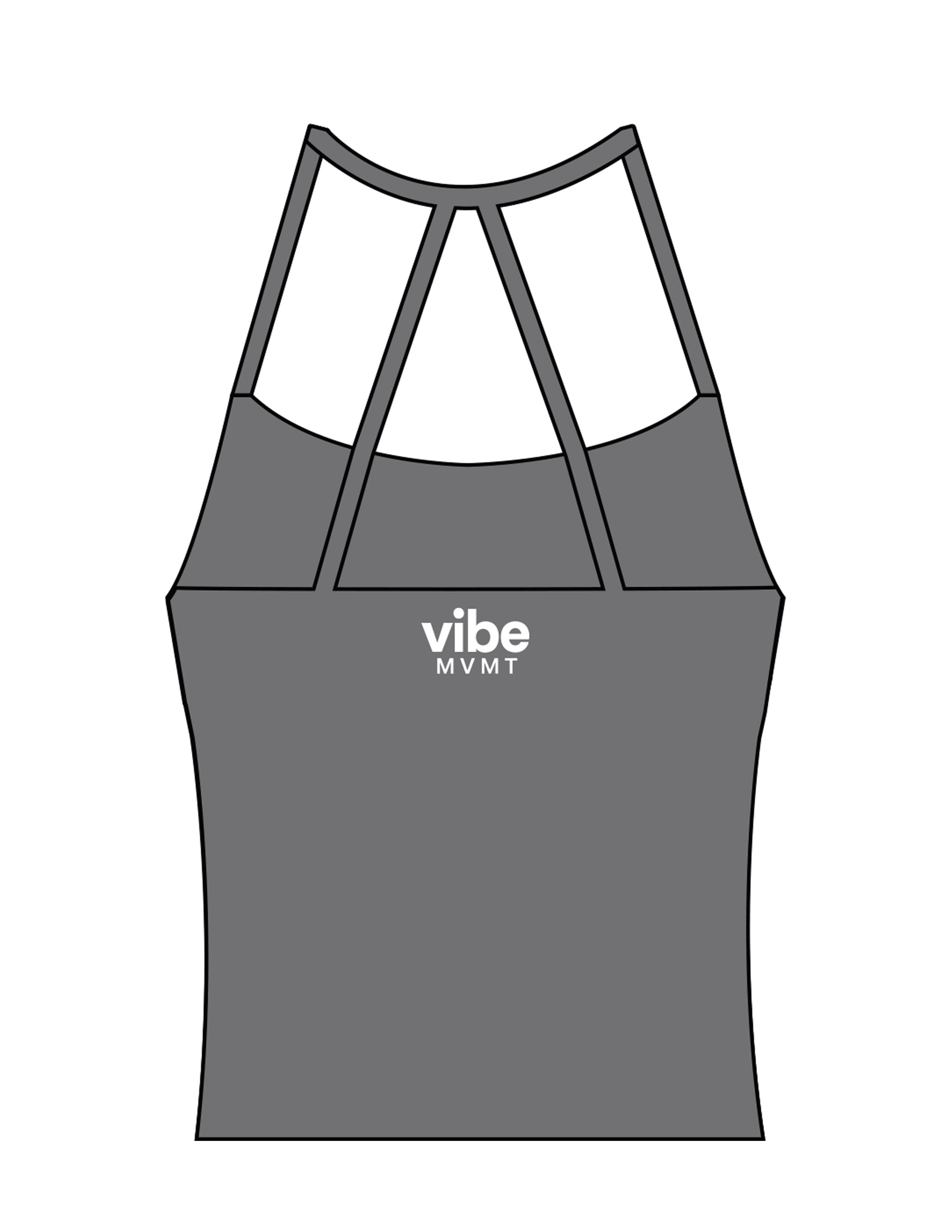The Womens Sporty Tank - Grey - Vibe MVMT - Center Back Stacked - Printed - White