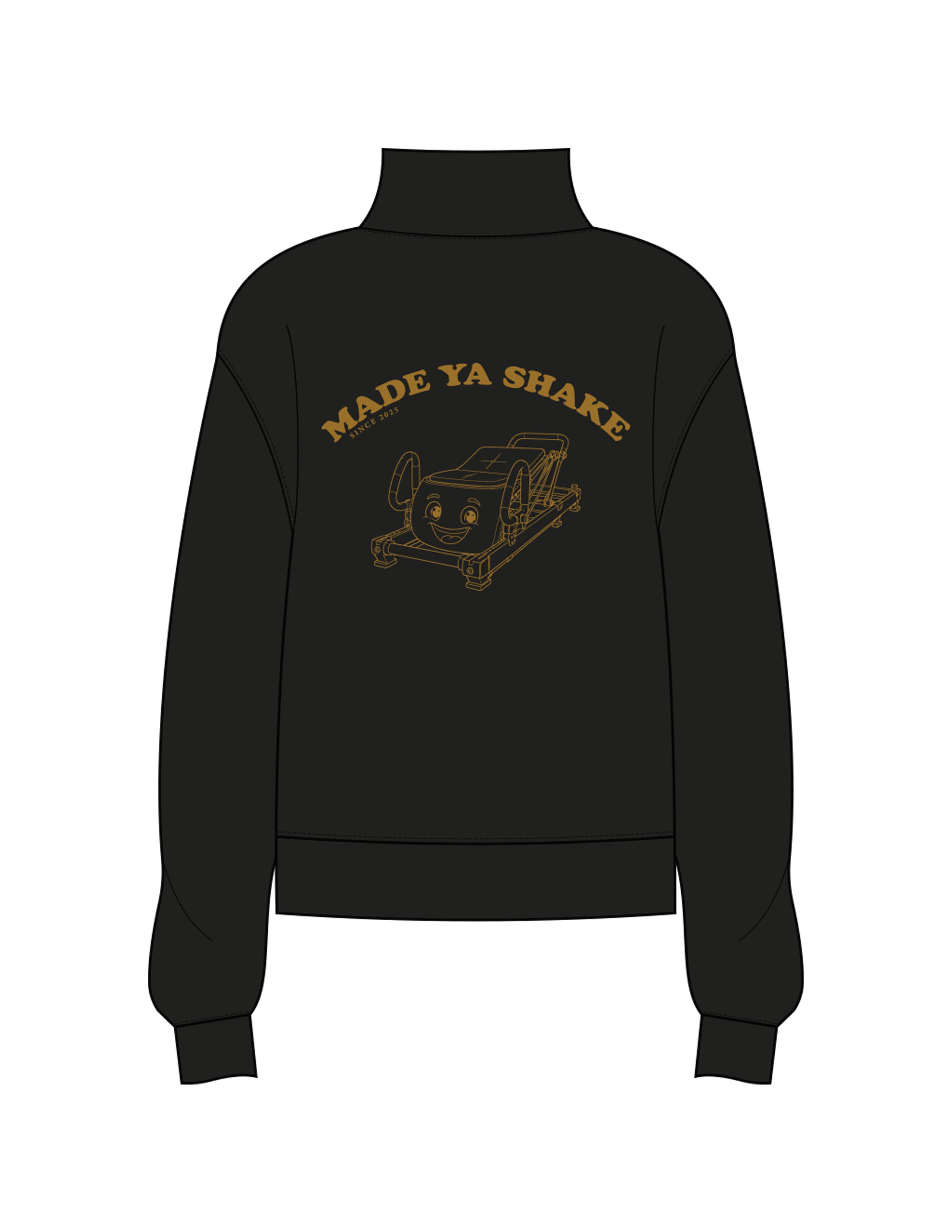 The Womens 1/4 Zip - Black - Megafit House - Left Chest Stacked & Back Image - Printed - Gold
