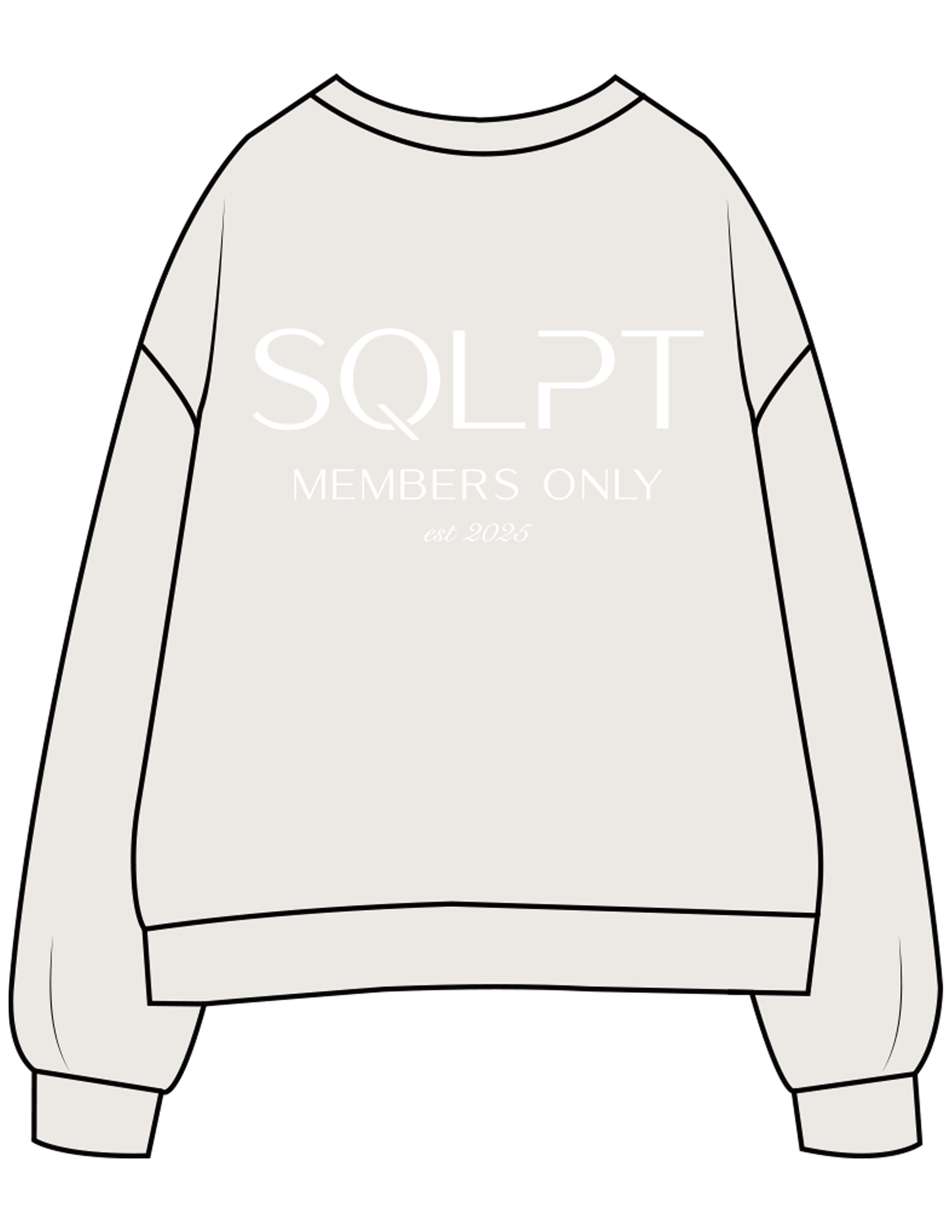 The Womens Crewneck - Bone - SQLPT Pilates - Left Chest Embroidered Tone on Tone & Back Stacked Printed White