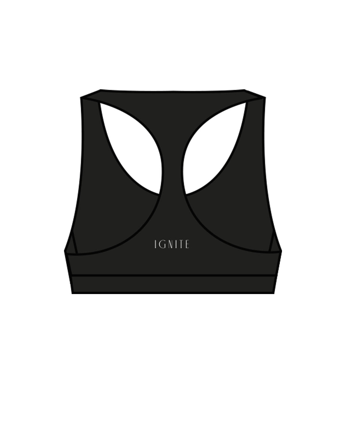 The Racer Bra - Black - Ignite Barre & Fitness - Center Chest & Center Back - White