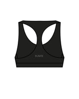 The Racer Bra - Black - Ignite Barre & Fitness - Center Chest & Center Back - White