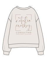 The Womens Crewneck - Bone - Natalie Crosby Consulting - Left Chest & Back Stacked - Printed - Brown