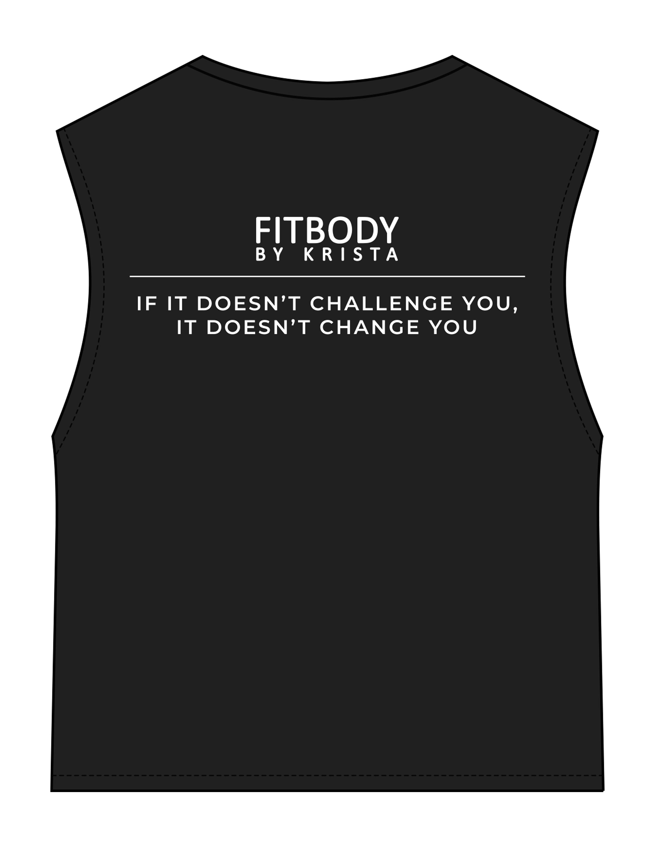 The Womens Classic Crop Tank - Black - Krista - Left Chest & Back Stacked - Printed - White