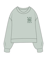 The Womens Sueded Crewneck - Denim Green - Cyclebar San Elijo Hills - Left Chest Image - Printed - Tone on Tone
