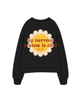 The Womens Crewneck - Black - Lisel Lewis - Left Chest Sunflower & Back Center Sunflower Stacked - Full Color