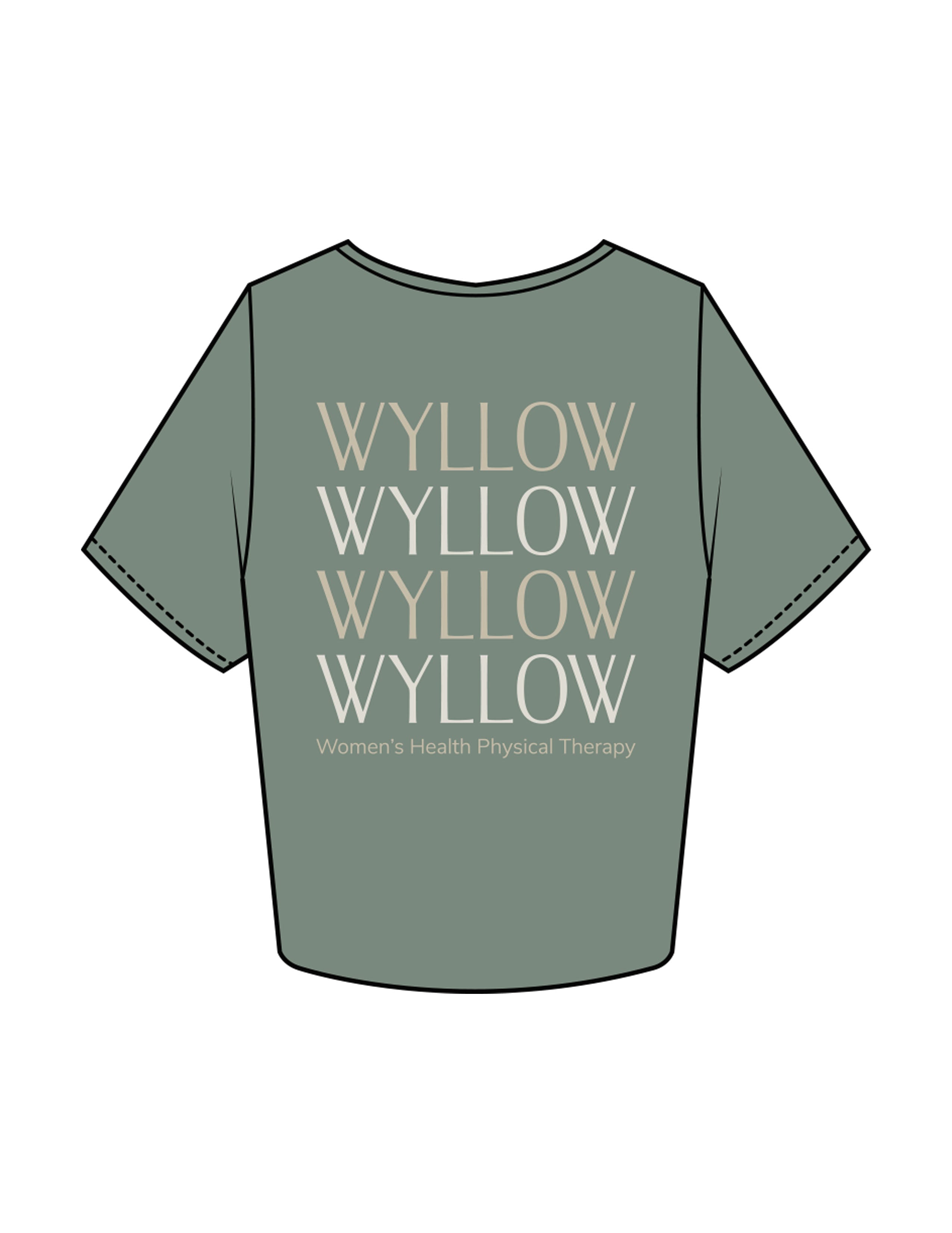The Crop Tee - Sage - Wyllow Physical Therapy - Center Chest & Back Stacked - Printed - Full Color