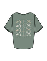 The Crop Tee - Sage - Wyllow Physical Therapy - Center Chest & Back Stacked - Printed - Full Color