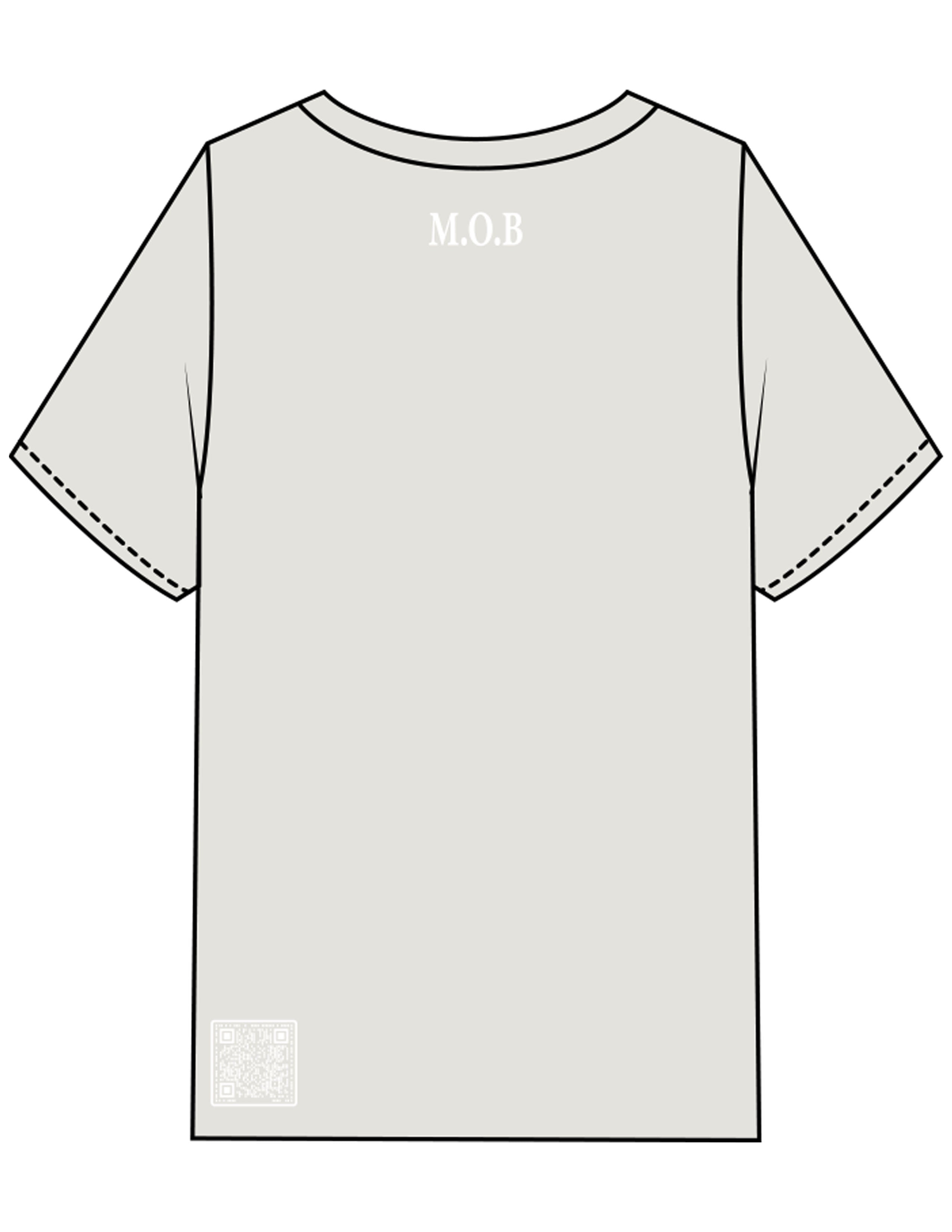 The Mens Heavyweight Tee - Washed Bone - MOB - Center Chest & Back Neckline - Back Bottom QR Code - Printed - White