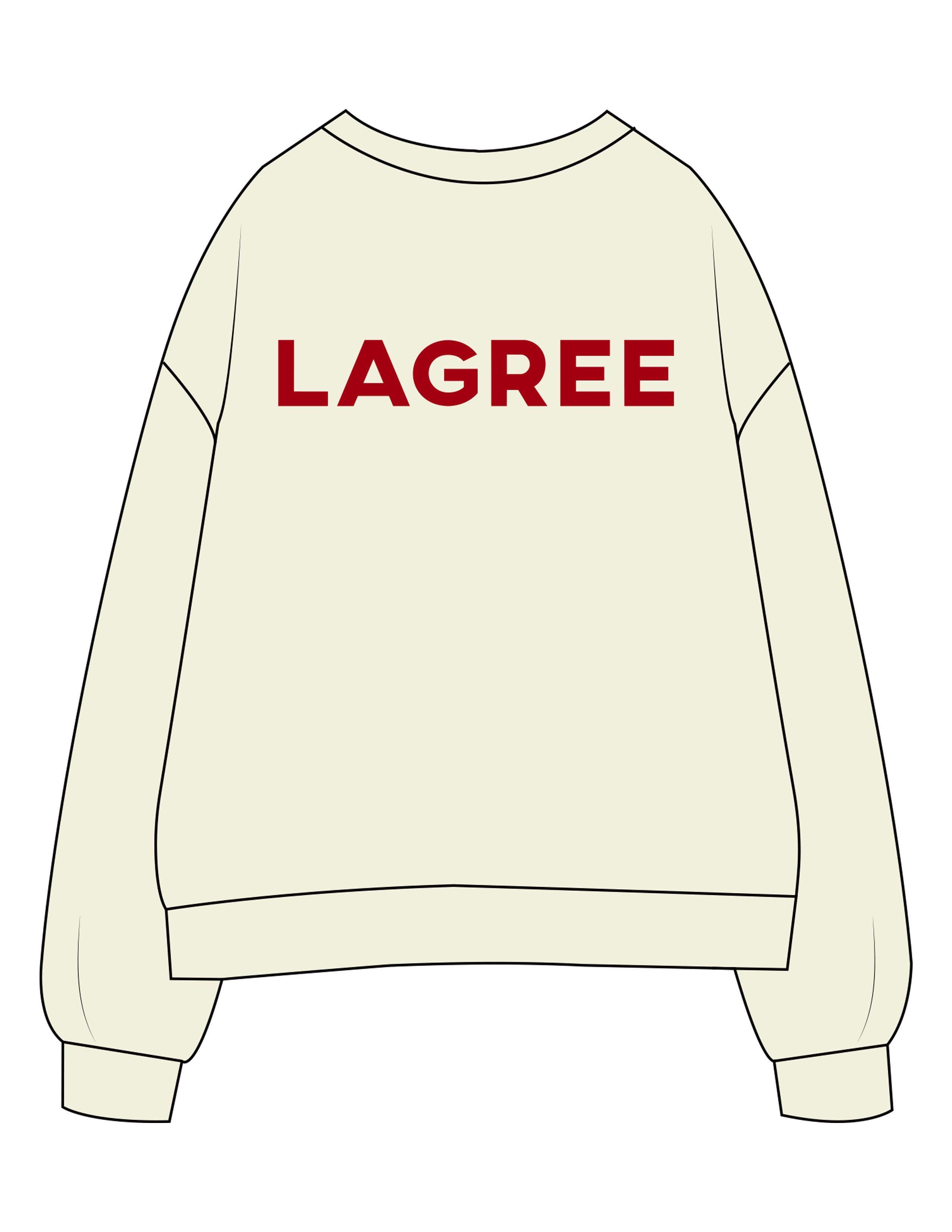 The Womens Crewneck - Butter - Method Lagree - Left Chest Embroidered Full Color - Center Back Printed Red