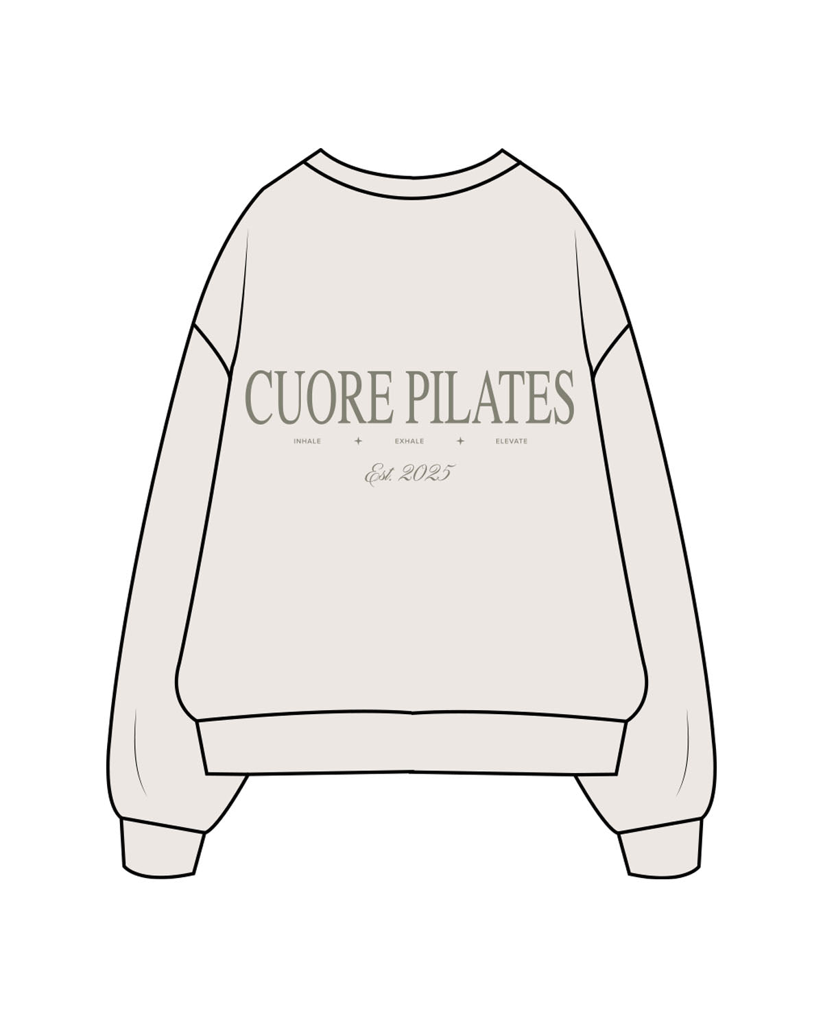 The Mens Crewneck - Bone - Cuore Pilates Studio - Left Chest Embroidered - Back Stack Printed "PILATES" -  Cypress