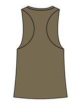 The Crop Muscle Racerback - Heather Olive - Haus of Fitness - Center Chest - Printed - White