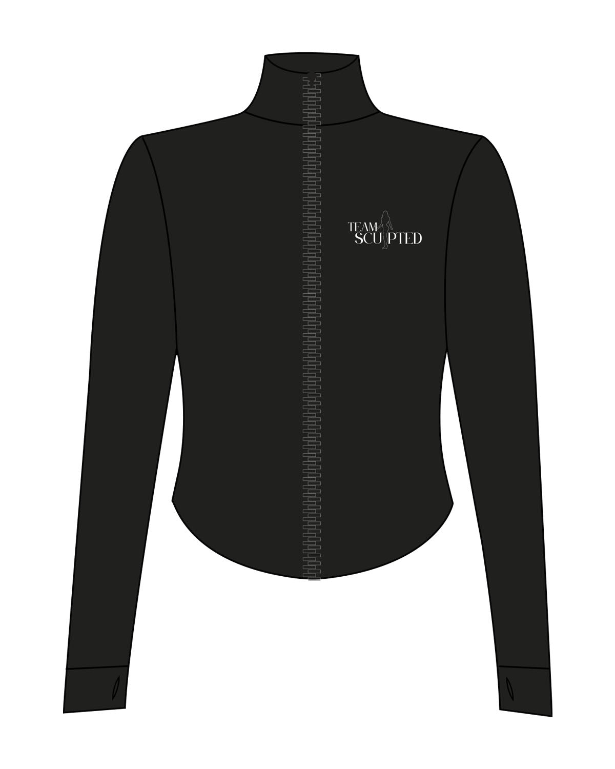 The 3/4 Crop Zip Jacket - Black - Team Sculpted - Left Chest Logo - Printed - White