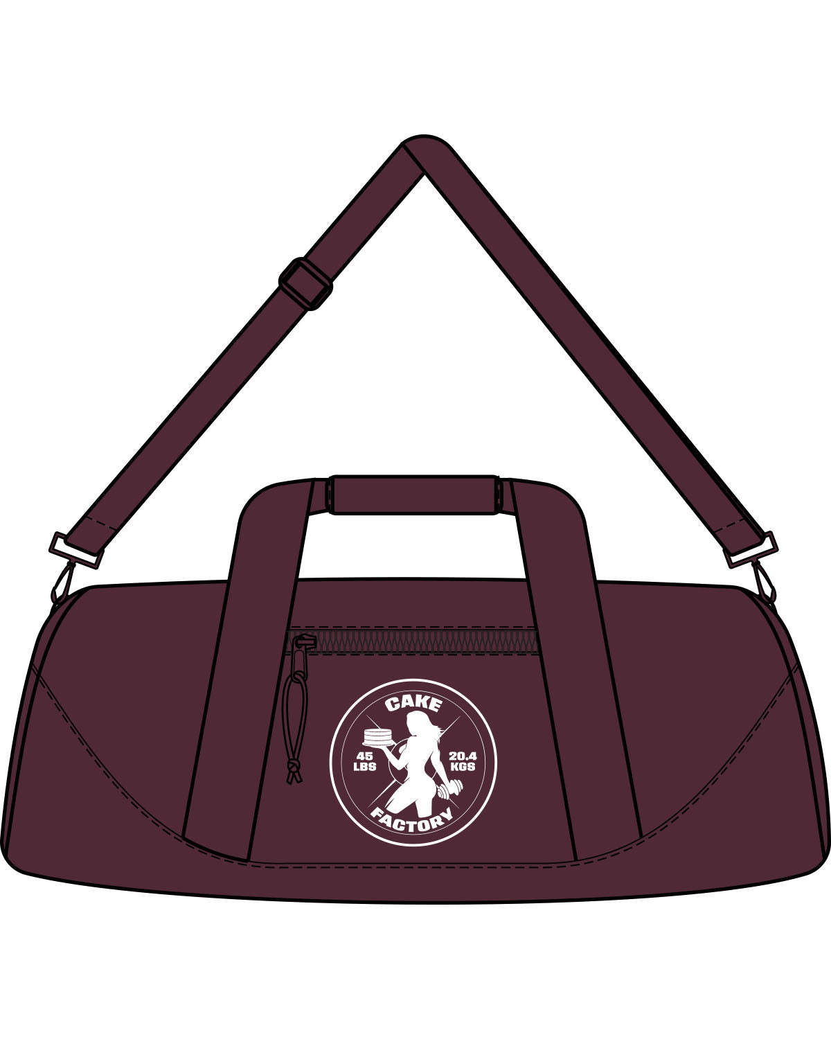 The Gym Duffel - Maroon - Cake Factory - Center - Round Lady - White