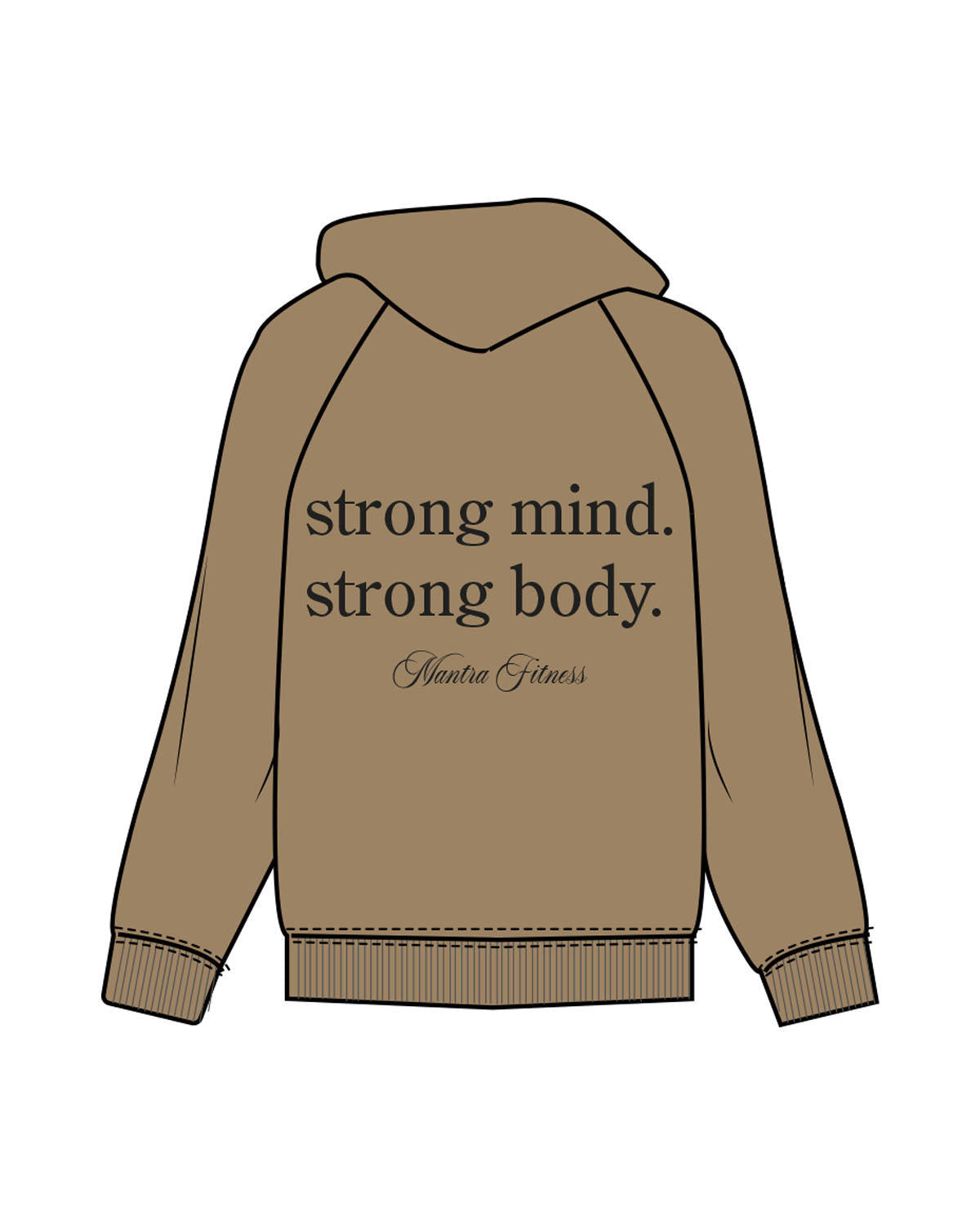 The Mens Hoodie - Sand - Mantra - Left Chest & Back Stacked - Printed - Black