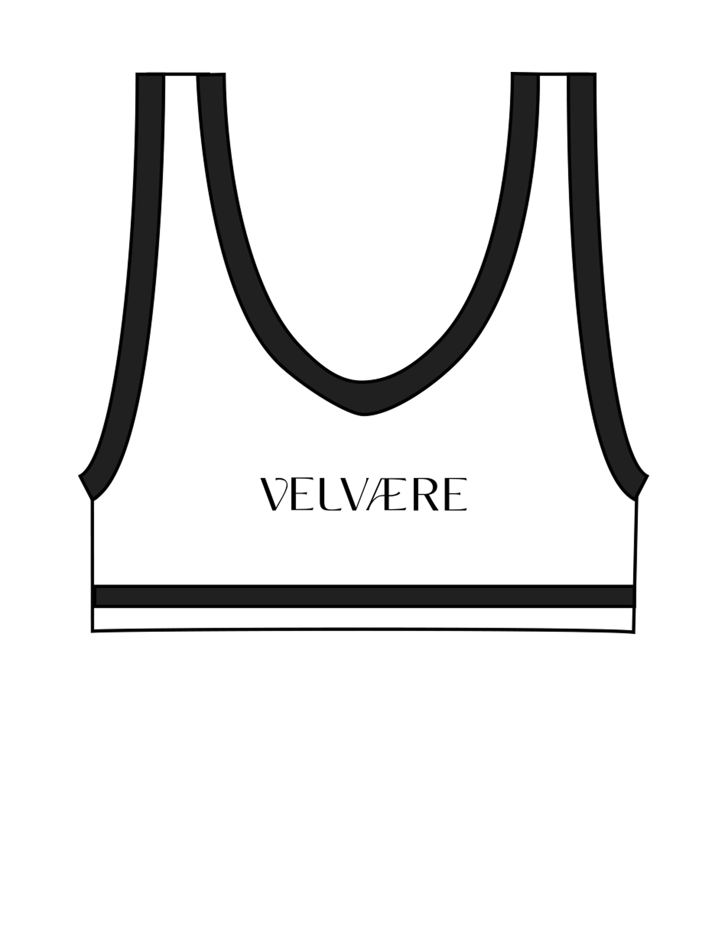 The Piped Bra - White - Velvaere - Center Back - Printed - Black
