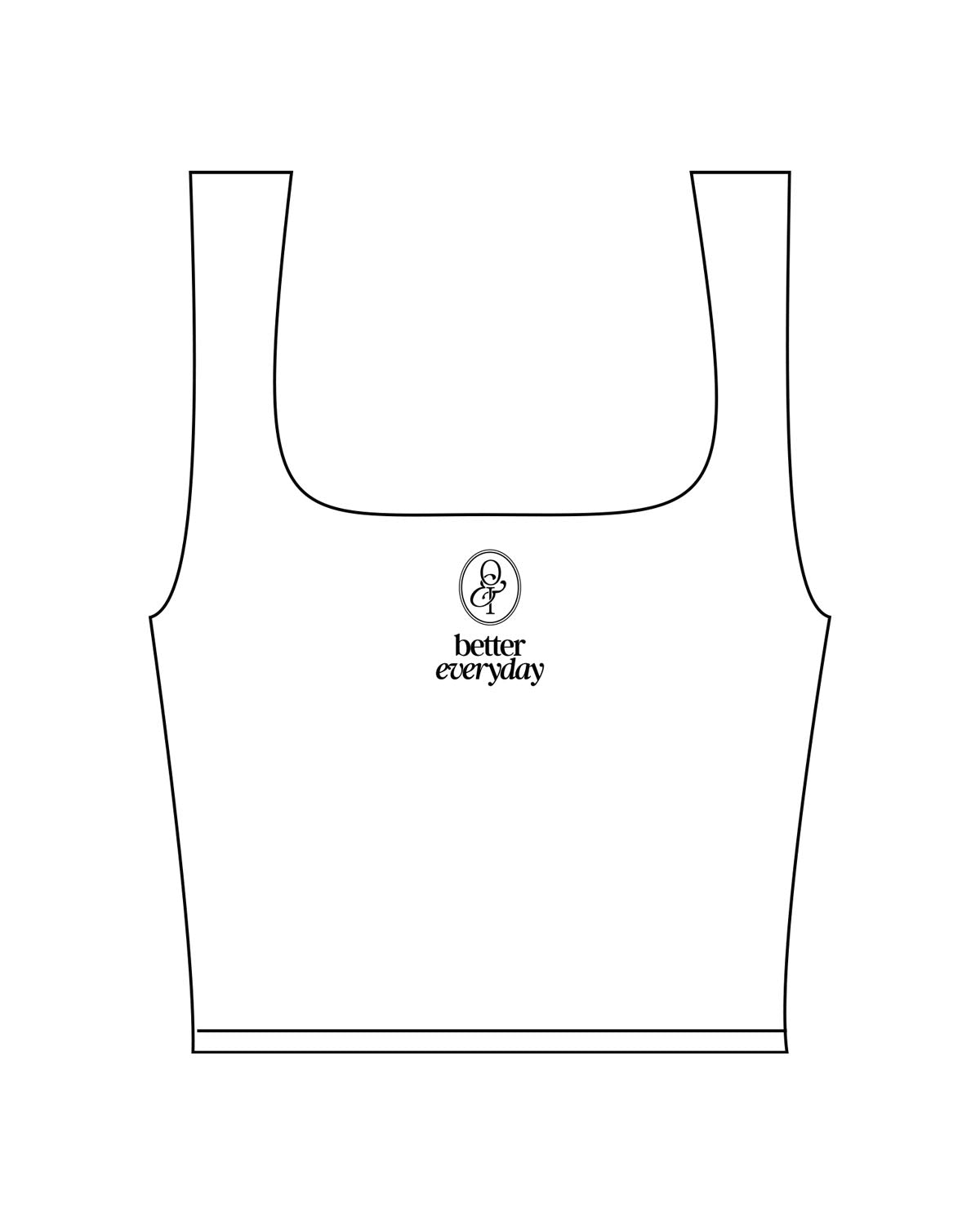 The Square Neck Tank - White - Onyx & Ivory - Center Chest Stacked - Printed - Black