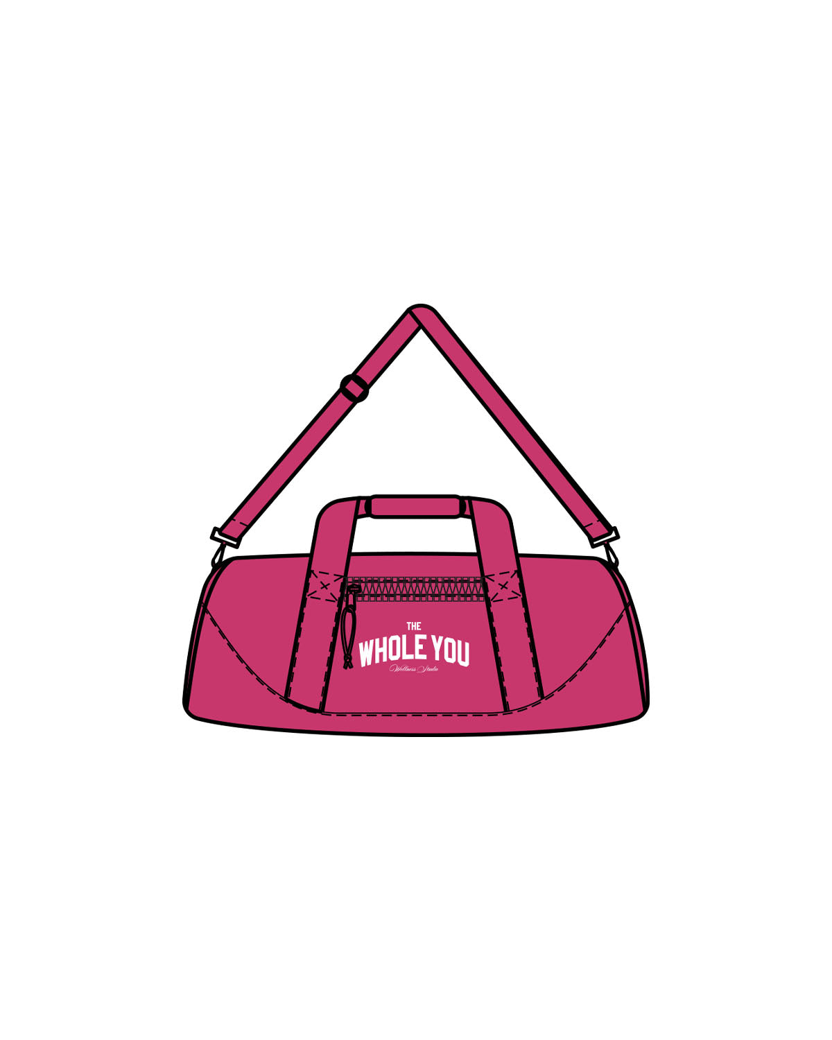 The Gym Duffel - Hot Pink - The Whole You Wellness - Center Body Stacked - Printed - White